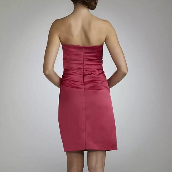 David's Bridal | Apple Red Stretch Satin Dress Crumb Catcher Detail | Size 10 - Picture 2 of 10